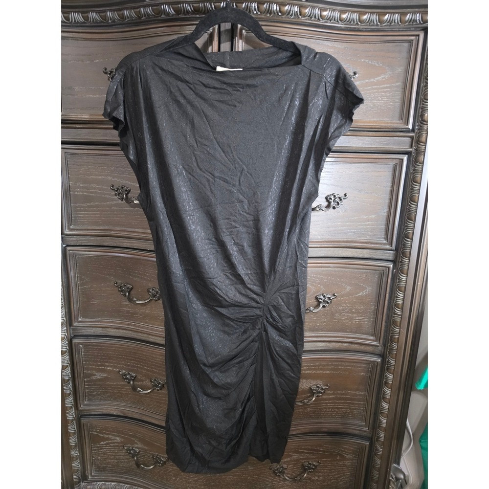 Elan Black Shimmer Ruched Mini Dress LK50304 Boat Neck Cap Sleeve XS NWT